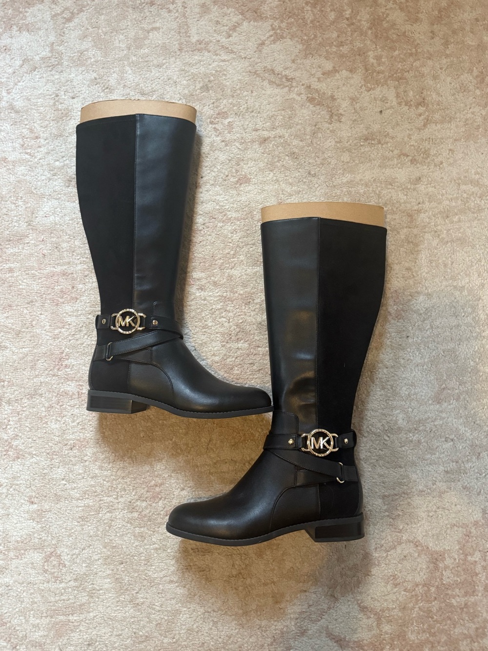 Michael Kors Black Over-the-Knee Riding Boots with Gold MK Emblem